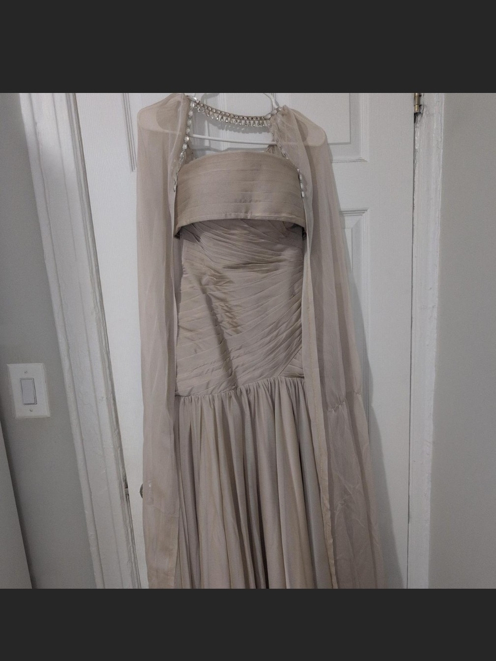 Elegant Strapless Evening Gown in Light Taupe